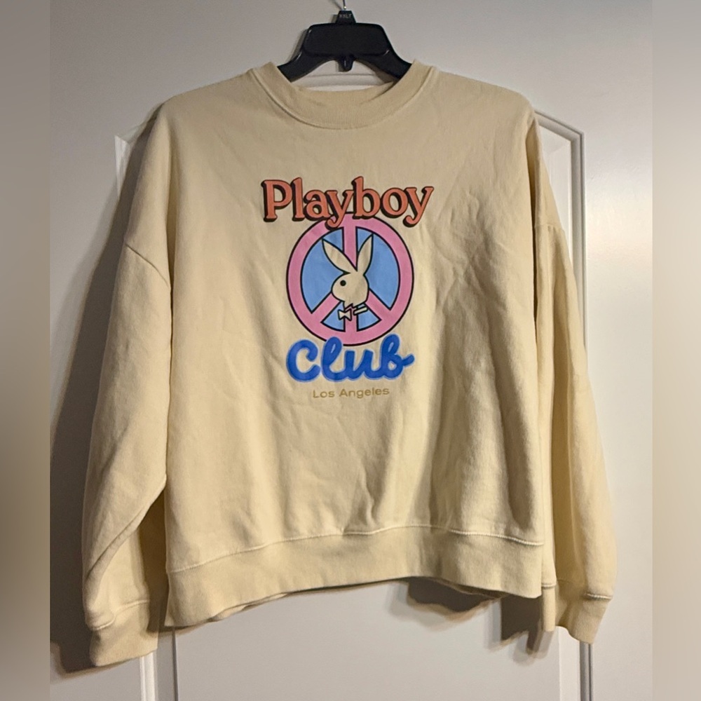 Playboy‎ PacSun Sweatshirt Womens Medium Cream Y2K Playboy Club LA Peace